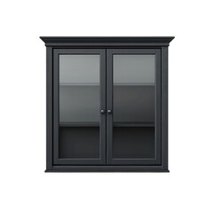 A stately charcoal gray wall cabinet with glass doors inviting display in on transparent background