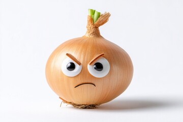 Grumpy Onion With Googly Eyes on White Background, Representing Humor and Food Industry Creativity : Generative AI