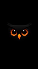 Mysterious Owl in the Dark: A captivating image of an owl's face peering from the shadows, showcasing vibrant orange eyes against a stark black background.