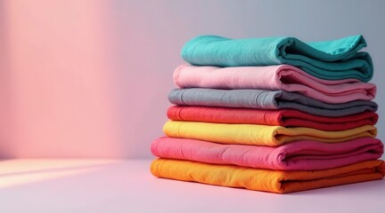 Neatly Stacked Soft Fabric in Vibrant Hues Showing a Range of Colors Ideal for Textile Promotion