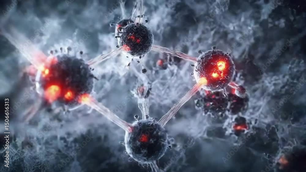 Poster A network of glowing neural cells connected by branching synapses with a vibrant, scientific appearance.