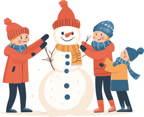 children playing with snowman