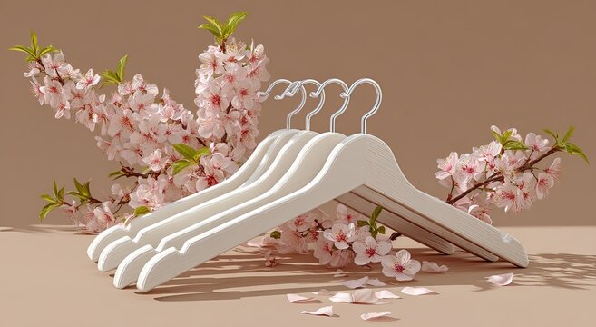 Elegant, minimalist hangers, soft pink flowers