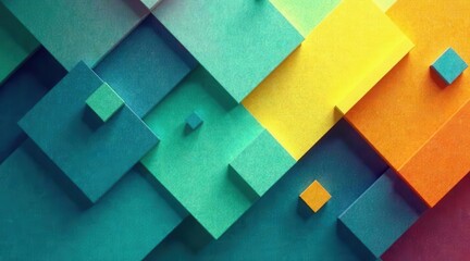 Abstract Colorful Square Pattern Design Featuring Overlapping Geometric Shapes and Textured Surfaces