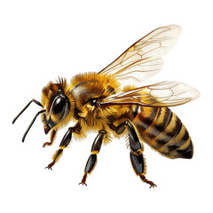 Honeybee close up detailed illustration on transparent background