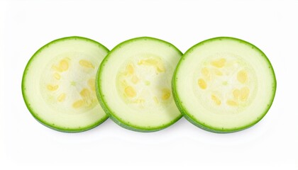 Sliced zucchini on white background with full depth of field for vegan cooking or healthy food concept