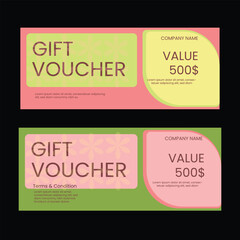 Gift voucher card and cashback template design with coupon promotion text vector illustration