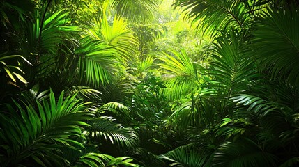 palm tree in the jungle Lush jungle with vibrant palm leaves
