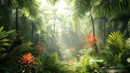 tropical aquarium with tropical fishes Lush jungle with vibrant palm leaves