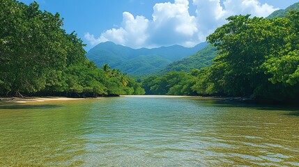 the river in the mountains Lush tropical scenery with clear waters