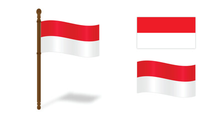 Indonesia National Flag in Multiple Styles Isolated on White Background