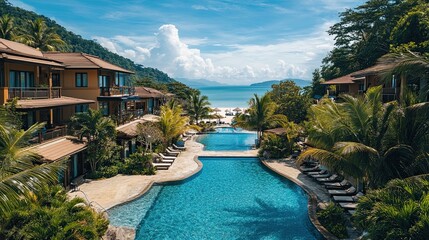 swimming pool in a tropical resort Luxurious Beach Resort with Pool