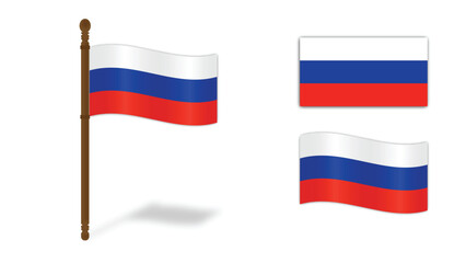 Russia Flag Collection in Multiple Styles Isolated on White Background