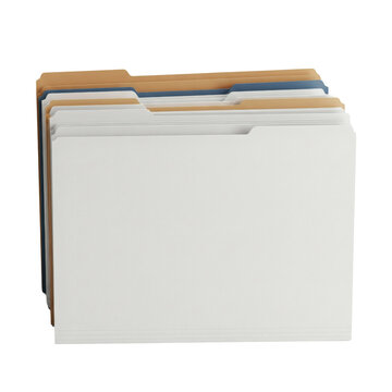 Colored file folders stack, isolated on transparent background