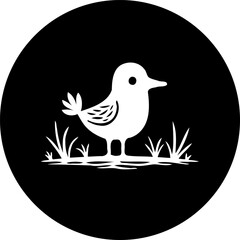 Stylized bird silhouette against a black backdrop evoking minimalist charm