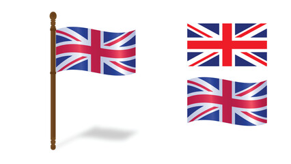 UK Flag Waving and Flat Icons Isolated on Transparent Background