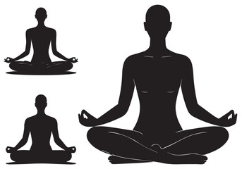 Silhouette of a woman meditating in a lotus yoga pose, a serene vector illustration for health and relaxation