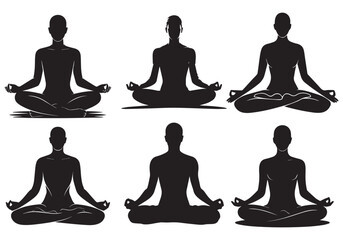 Silhouette of a woman meditating in a lotus yoga pose for health and relaxation