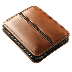 A stylish brown leather zip wallet exemplifying sleek design and luxurious on transparent background
