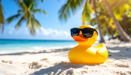 Obraz premium yellow rubber duck on the beach