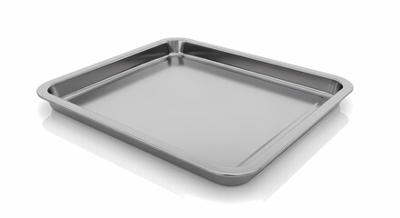 Shiny Stainless Steel Baking Sheet on White Background for Cooking Projects