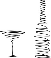 Champange bottle and glass abstract style  Line Drawing. vector illustration hand drawn. black line on transparent background.