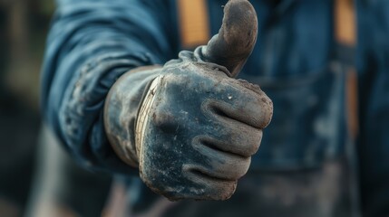 Thumbs Up Glove. Worker Approval Concept with Gardener Wearing Glove