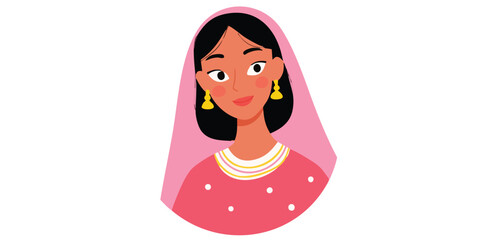 A radiant young woman adorned in a traditional sari, with her warm smile and serene gaze, embodies the essence of cultural heritage.face avatar, user profile.