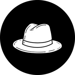 Stylish fedora icon on a black circle for vintage fashion theme design