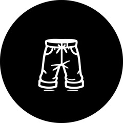 Simplified shorts icon on dark circle background conveying clothing concept