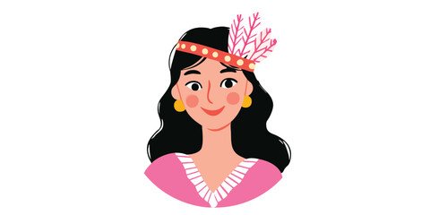 Fototapeta premium A Portrait of a Charming Woman with Embellished Headband and adorned in stylish apparel. Evoking a sense of elegance and grace, it showcases her unique and charming look.face avatar, user profile.