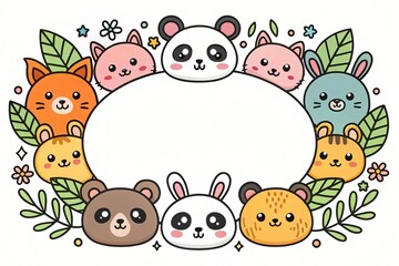 Naklejka premium Adorable Cartoon Animals Frame Cute Panda Bunny Cat and More Perfect for Kids Designs