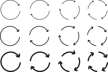 Circle arrow icon set. refresh reload arrow symbol. Recycle, Repeat reload icons set. round arrow.