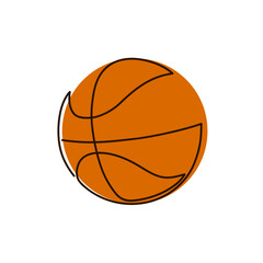 Continuous line drawing of basketball ball. Minimalist black linear sketch isolated on white background. Hand drawn vector illustration.