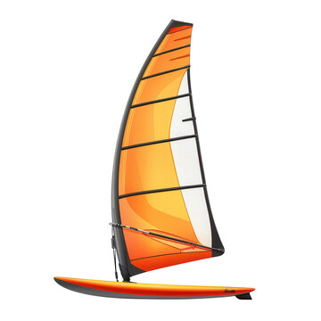 Bright orange windsurfer ready to ride the waves with freedom and joy on transparent background