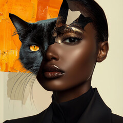 AI-generated digital artwork of a woman blending with leopard features, symbolizing independence, courage, and elegant wildness.