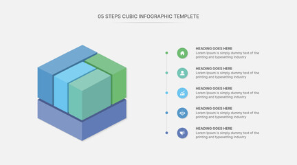 Creative 3D Cubic Infographic Template Design with 5 Steps Options