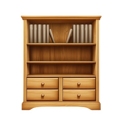 A classic wooden bookcase filled with books a repository of knowledge and on transparent background