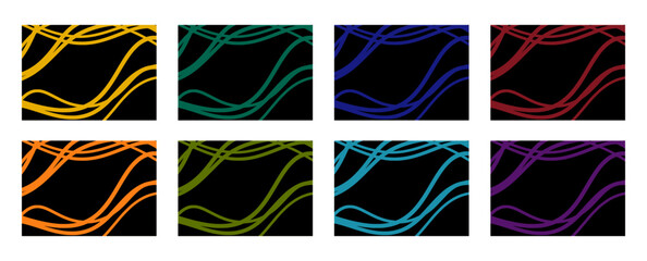 Vector blackish theme wavy patterns set