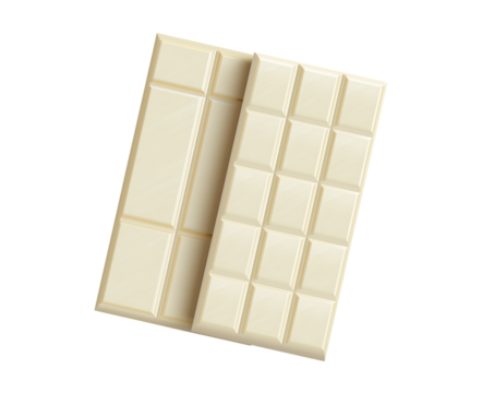 A white chocolate bar with an empty label on the front, and next to it is another blank rectangular sticker with no design or text on it with transparent background