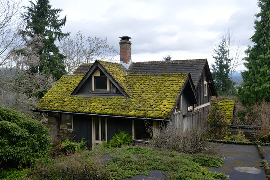 Toiture &agrave; nettoyer, avec mousses et lichens