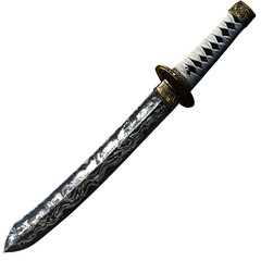 a traditional samurai katana with folded steel blade, ray skin handle wrap, and subtle engraving, transparent background.