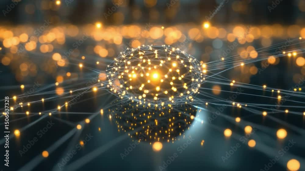 Poster digital brain: captivating imagery of a luminous network with a glowing core, representing the compl