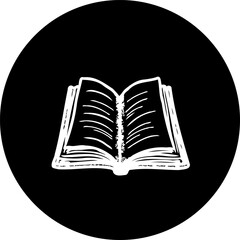 Elegant book icon illustration against a contrasting black circular backdrop