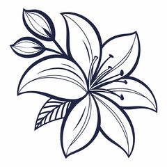 Black and white floral design with vintage flower and leaf pattern illustration