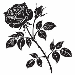 Black and white floral design with vintage flower and leaf pattern illustration