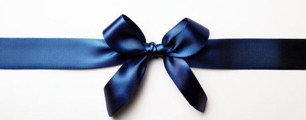 A navy blue satin ribbon tied in a classic bow, centered on a white background (1)
