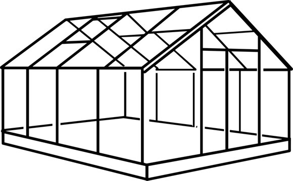 recommend clip art: Greenhouse structure in black outline design for gardening projects  
