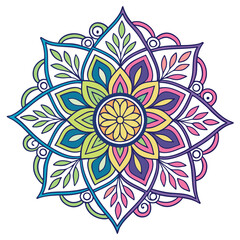 Vector hand drawn doodle mandala. Ethnic mandala with colorful tribal ornament. Isolated. Bright colors.