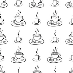 Seamless pattern with vector doodle cup. Can be used for making wallpaper, fabrics and other types of products